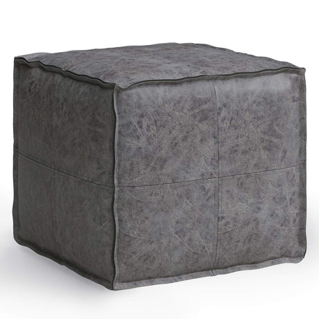 SIMPLIHOME Pouf, 18 inch, Distressed Black SIMPLIHOME