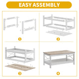 DWVO Coffee Tables for Living Room,Farmhouse Coffee Table, Storage Coffee Table, Small Coffee Table, Wood Coffee Table with Thicker Legs 2 Tier Coffee Table Center Table for Living Room, Grey Wash DWVO