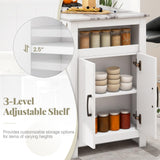 COSTWAY Bar Table, Modern Faux Marble Breakfast Table with 7 Hanging Hooks, Open Compartment, Storage Cabinet & Adjustable Shelf, Counter Height Dining Table for Kitchen, Dining Room, Living Room COSTWAY