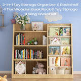 EXPERLAM Kids Bookshelf and Toy Storage Organizer, 4 Tier Wooden Kids Book Shelf with Sling Book Rack in Kids Room Playroom Nursery for Kids, Children, Toddlers EXPERLAM