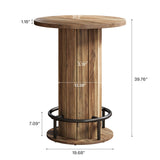 Tribesigns Round Bar Table, 39.4" H Wood Bistro Pub Table with Metal Ring Footrest for Dining Coffee Cocktail Living Room, Small Space, Brown(Only Table) Tribesigns