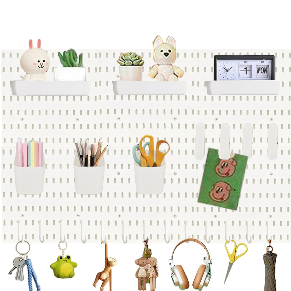 Ever Vibrant Wall Mount Peg Board Organizer 46pcs Kit - 6 Panels & 40 Accessories, Pegboard Wall Organizer with Hooks, Bins, Shelves and Clips, Space Saving Home & Office Storage System 33x22 (6 pcs) Ever Vibrant