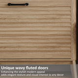 HOMEFORT Shoe Storage Cabinet for Entryway, 31.5" Fluted Shoe Cabinet with 2 Flip Drawers, Mid-Century Modern Hidden Shoe Rack Organizer, Slim Shoe Cabinet for Front Door Entrance, Natural Oak HOMEFORT