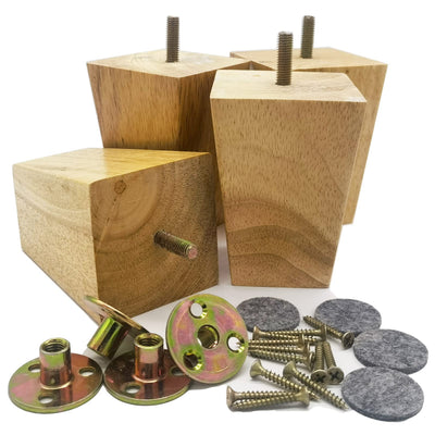 Furniture Legs Sofa Couch Leg Replacement Parts Table Feet Solid Wood Replace Legs 4 inch DIY for Desk Cabinet Bench Dresser Loveseat Chair Ottoman Bookcase Trapezoid Set of 4 (4 inch, Log stain)