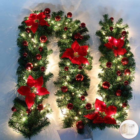 HIIXHC Christmas Illuminate Garland, 9 ft Rattan Artificial Flower Vine Plants Outdoor Decorations, Pre-Lit Battery Operated (Battery Not Included) HIIXHC