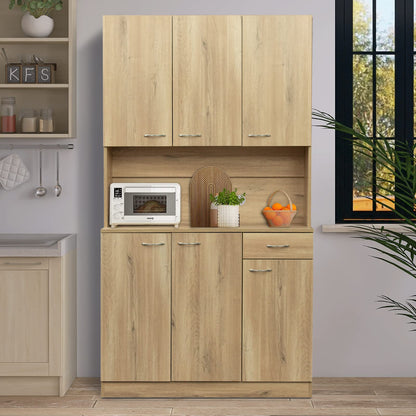 SoarFlash 71” Kitchen Pantry Buffet Freestanding Hutch Storage Cabinet Wood Sideboard Cupboard with 6 Doors,1 Drawer for Home, Dining Room,Brown - WoodArtSupply