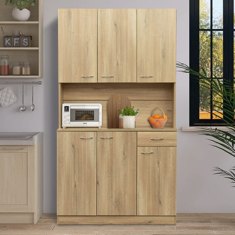 SoarFlash 71” Kitchen Pantry Buffet Freestanding Hutch Storage Cabinet Wood Sideboard Cupboard with 6 Doors,1 Drawer for Home, Dining Room,Brown SoarFlash