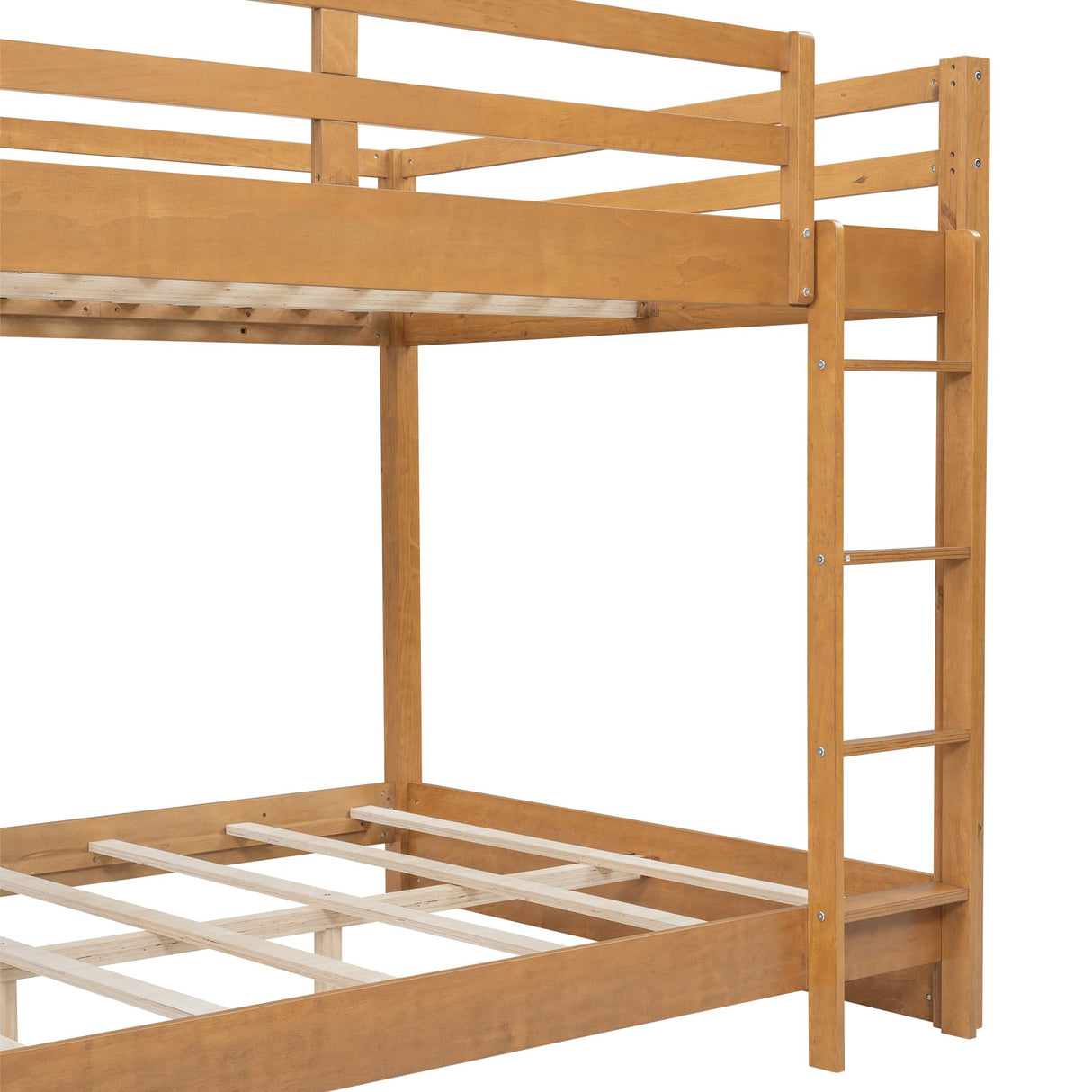 Harper & Bright Designs Queen Over Queen Bunk Bed with Guardrails, Wood Bunk Beds with Ladder, Bunk Bed Frame for Kids, Adults, Teens, Space-Saving, Solid Wood Structure, Natural Harper & Bright Designs