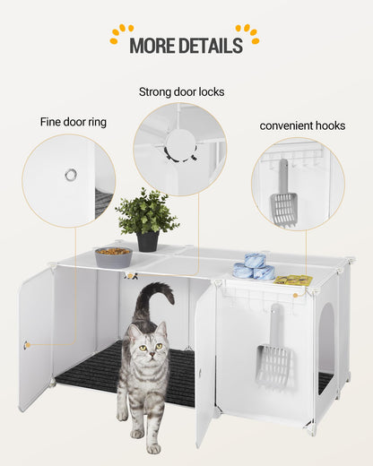 Hzuaneri Cat Litter Box Enclosure, Small Pet Enclosure, Hidden Cat Litter Box Furniture with Carpet, Easy to Clean, 35.4 x 18.5 x 15.7 inches, Bedroom, Living Room, Balcony, White CB83499WT