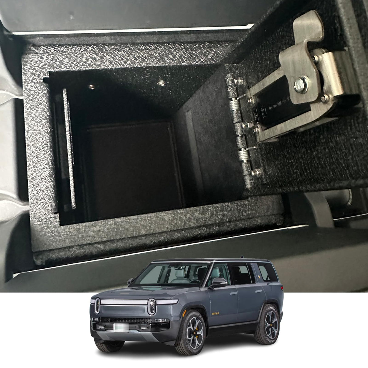 Center Console Safe Vault - KEREN Console Gun Safe Box Compatible with Rivian R1S 2021-2025 and Rivian R1T 2021-2025, Fingerprint Lock with Key KEREN