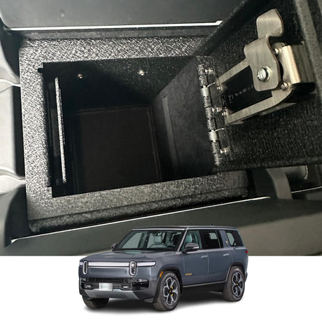 Center Console Safe Vault - KEREN Console Gun Safe Box Compatible with Rivian R1S 2021-2025 and Rivian R1T 2021-2025, Fingerprint Lock with Key KEREN