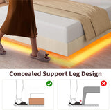 GarveeHome Queen Size Floating Bed Frame, Suspended Bed with RGB LED Lights and Charging Station, Upholstered Bed Frame with Storage Headboard and Button Tufted, No Box Spring Needed, Beige GarveeHome