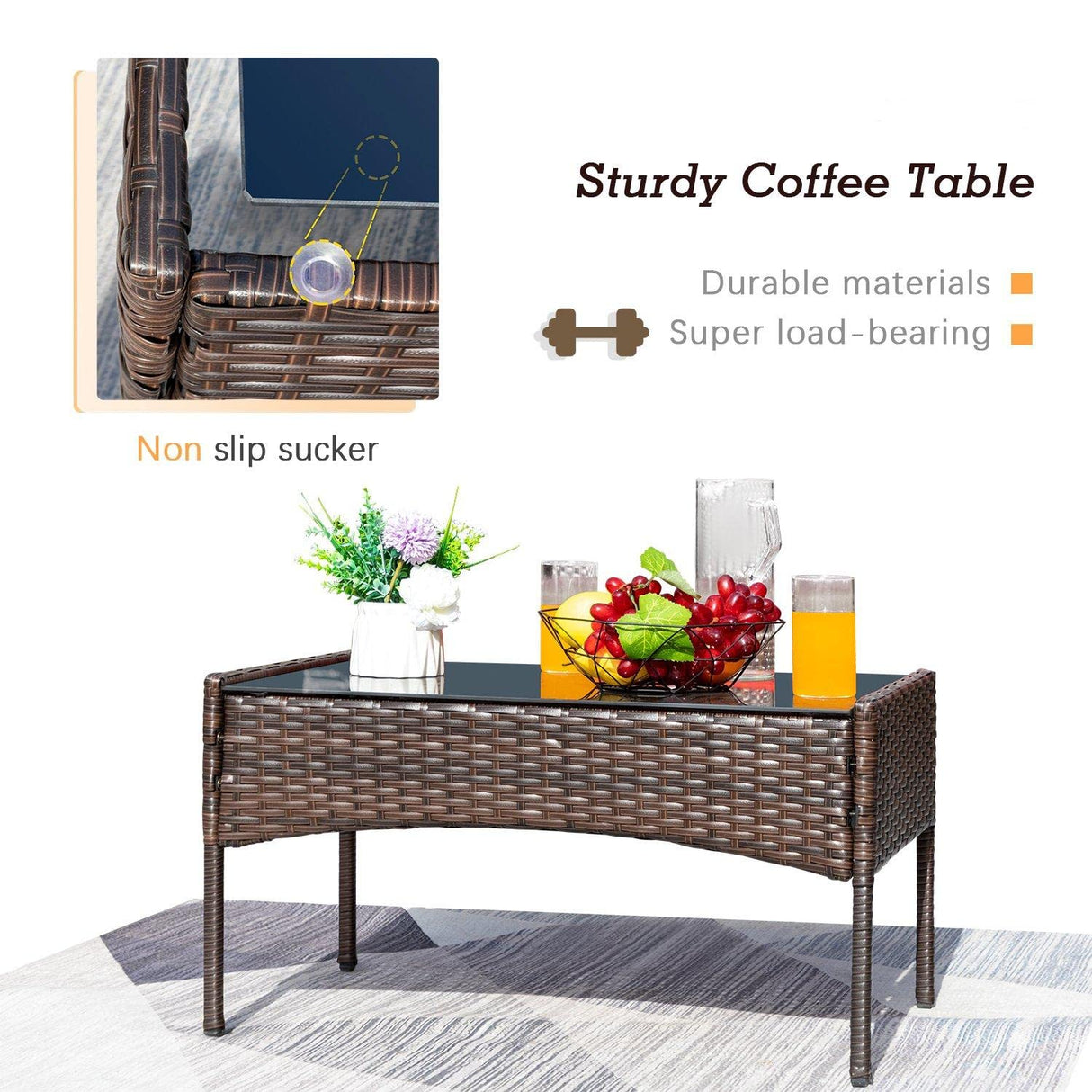 Flamaker Outdoor Furniture Patio Set Cushioned PE Wicker Rattan Chairs with Coffee Table 4 PCS for Garden Poolside Porch Backyard Lawn Balcony Use (Brown&Beige) Flamaker