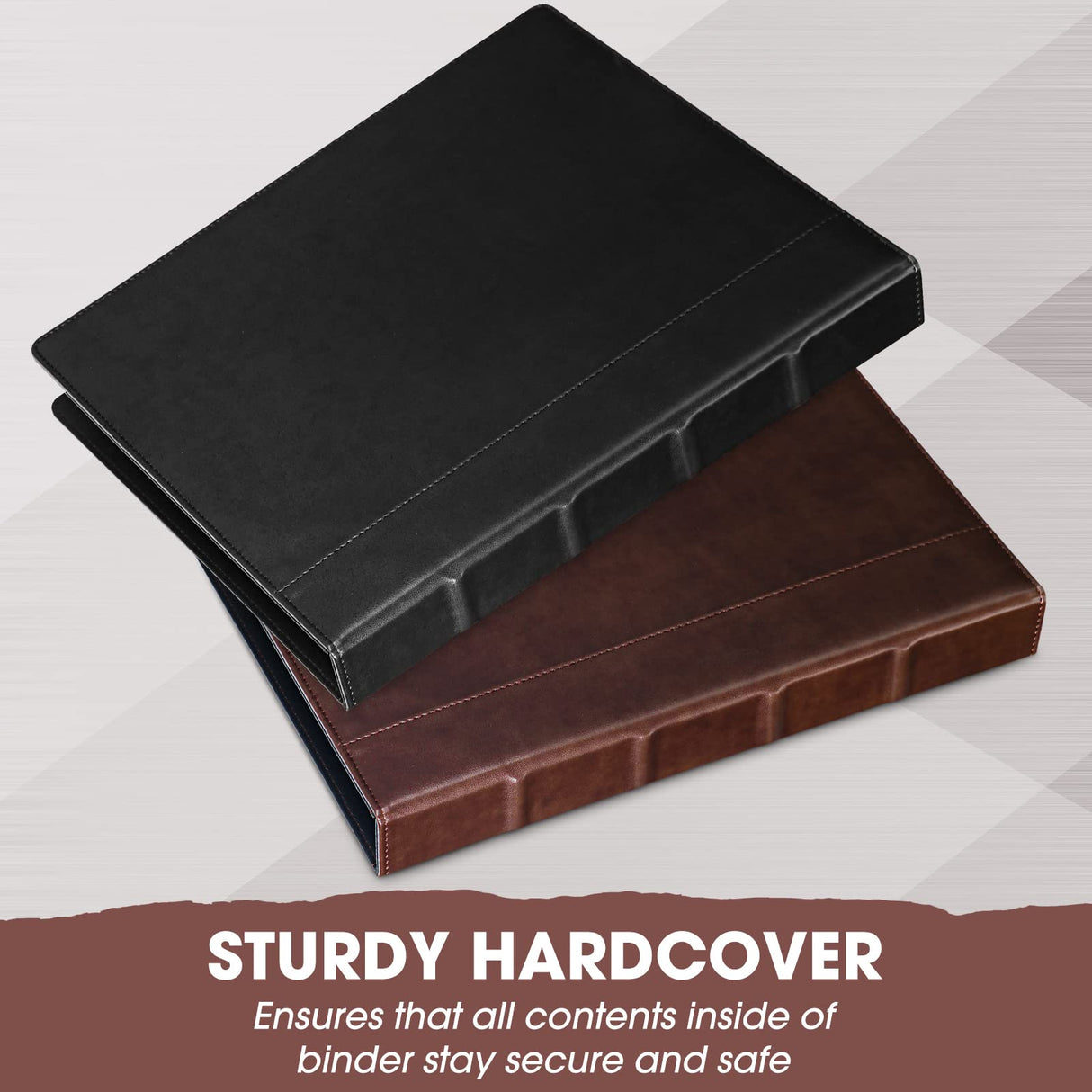 Marspark 2 Pcs Vintage Hardback 3 Ring Binder Professional Leather Binder Organizer Round Rings Brown Black 3 Ring Binder Holds 200 Sheets with 2 Inner Pockets(1 Inch,Brown, Black) Marspark