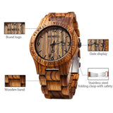BEWELL W086B Mens Wooden Watch Analog Quartz Lightweight Handmade Wood Wrist Watch (Zebra Wood) BEWELL