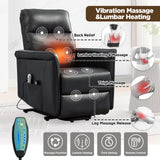 MANBUR Power Lift Recliner for Elderly with Vibration Massage and Lumbar Heat, Electric PU Leather Lift Chair, Adjustable Reclining Chair with Side Pockets,LED Light,USB Port for Small Space(Black) MANBUR