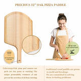 4 PCS Rectangle Pizza Stone Set, 15" Large Pizza Stone for Oven and Grill with Pizza Peel(OAK), Pizza Cutter & 10pcs Cooking Paper for Free, Baking Stone for Pizza, Bread,BBQ Gyreuni