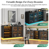 Loomie Wine Bar Cabinet with LED Lights, Floating Coffee Bar with Glass Rack and Removable Wine Racks, Modern Buffet Sideboard with Storage Shelves, Kithchen Bar with Glass Cabinet Doors, Black Loomie