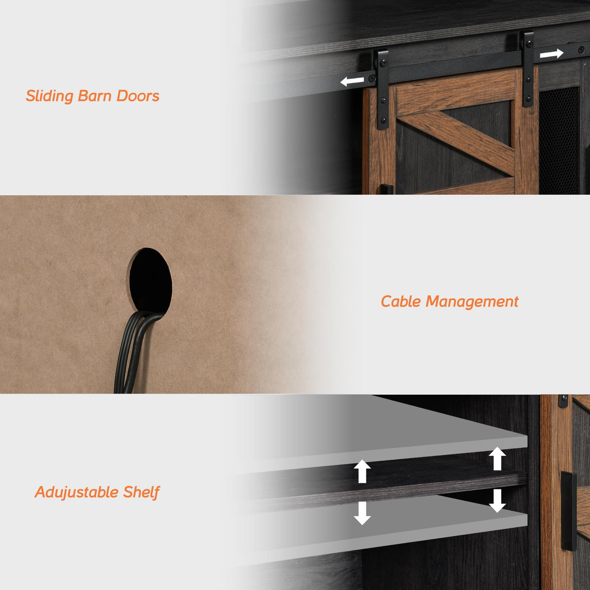 WAMPAT Rustic Farmhouse Buffet Cabinet with Sliding Barn Doors – 59" Antique Black & Brown Coffee Bar Storage Table for Kitchen and Living Room WAMPAT