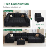HONBAY Modular Sectional Sleeper Sofa with All Storage, Velvet Modular Sofa Couch, 9-Seat Reversible Velvet Sleeper Sectional Sofa Bed for Living Room, Black HONBAY