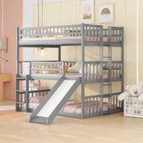 Triple Bunk Bed with Slide, Full Over Full Over Full Bunk Bed Convertible Triple Beds for Kids/Teens/Adults, Gray Bellemave