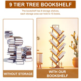 Qupui Tree Bookshelf with LED Lights, 9 Tier Floor Standing Bookcase, Classical Corner Bookshelf Kids Bookshelf, Tall Bookshelf, Wood Book Shelf for Bedroom, Living Room, Home Office, Brown Qupui