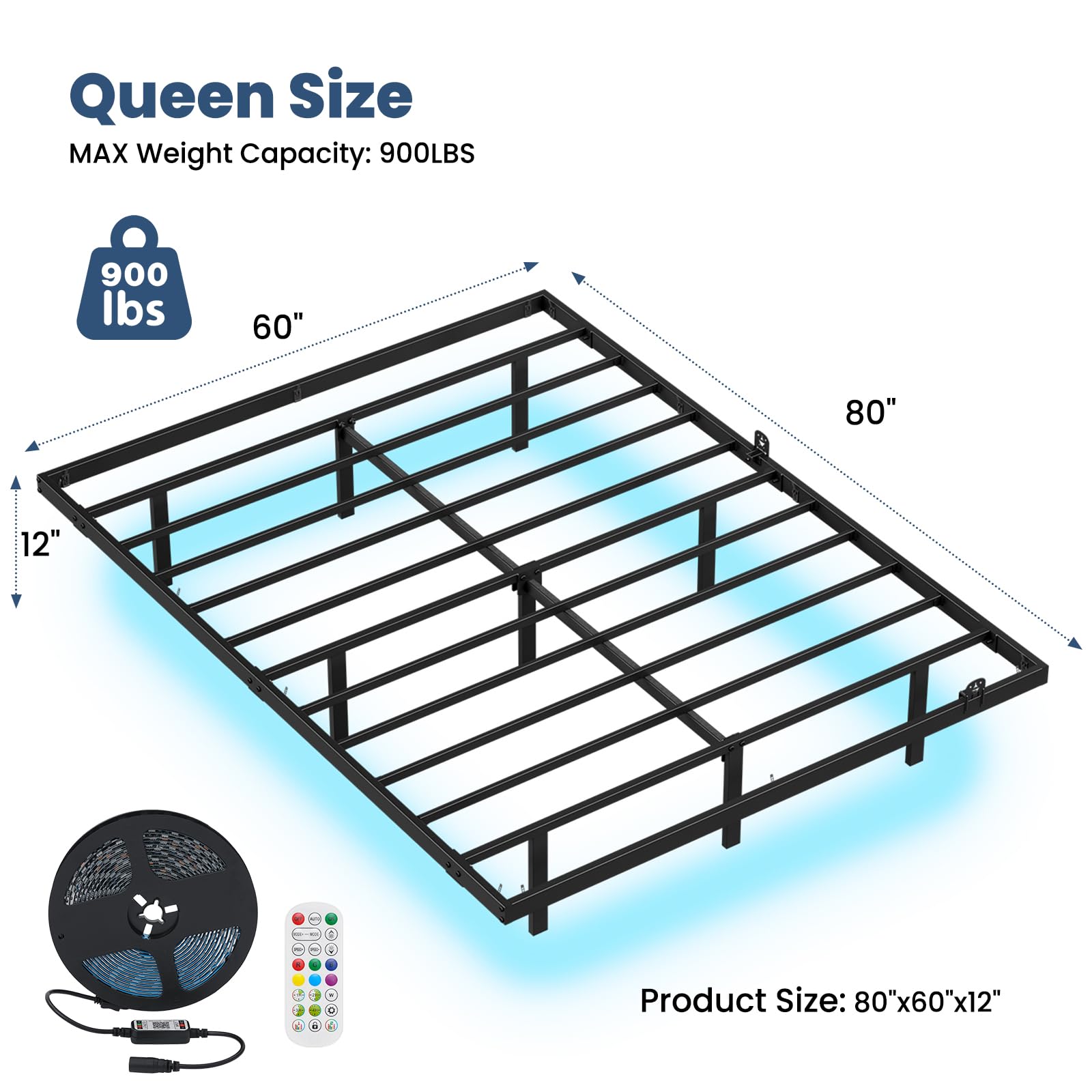 LUSIMO Queen Size Floating Bed Frame with LED Lights, Heavy-Duty Metal Platform and Underbed Storage - WoodArtSupply