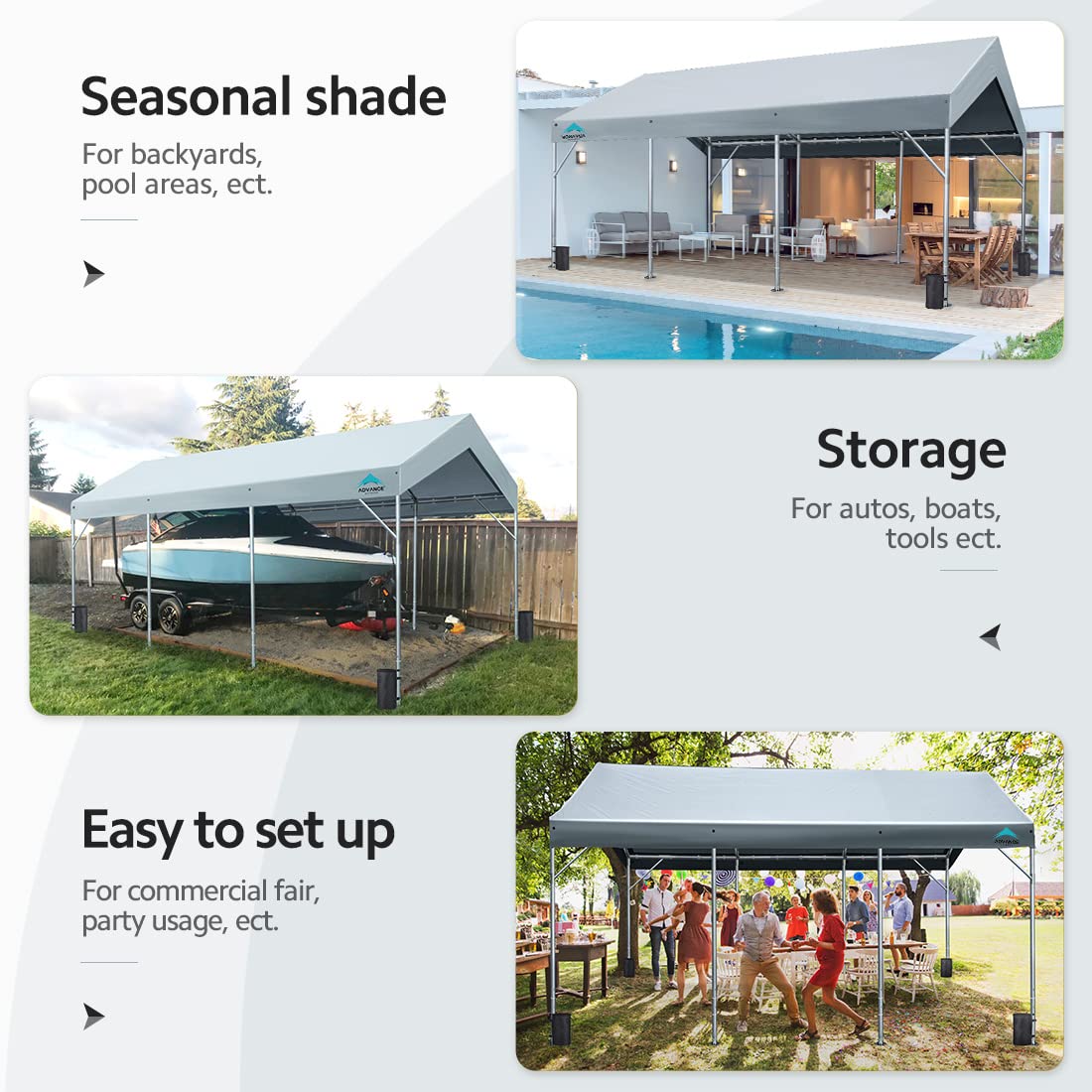 ADVANCE OUTDOOR 12x20 ft Heavy Duty Carport Potable Car Canopy Garage Party Tent Boat Shelter, Adjustable Height from 9.5 ft to 11 ft, Gray ADVANCE OUTDOOR