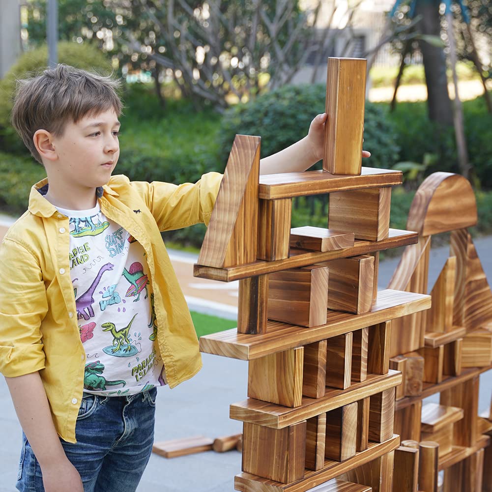 64 pcs Large Outdoor Carbonized Wooden Building Blocks Set for Kids Toddlers 3-12, Giant Carbonized Outside Wooden Blocks Playset for Kindergarten Yard, Jumbo Blocks (jumbo set 2#: 45 lbs (20.7 kg) penepico