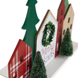 Northlight Wooden Merry Christmas Houses with Trees Decoration - 15" - Red and Green Northlight