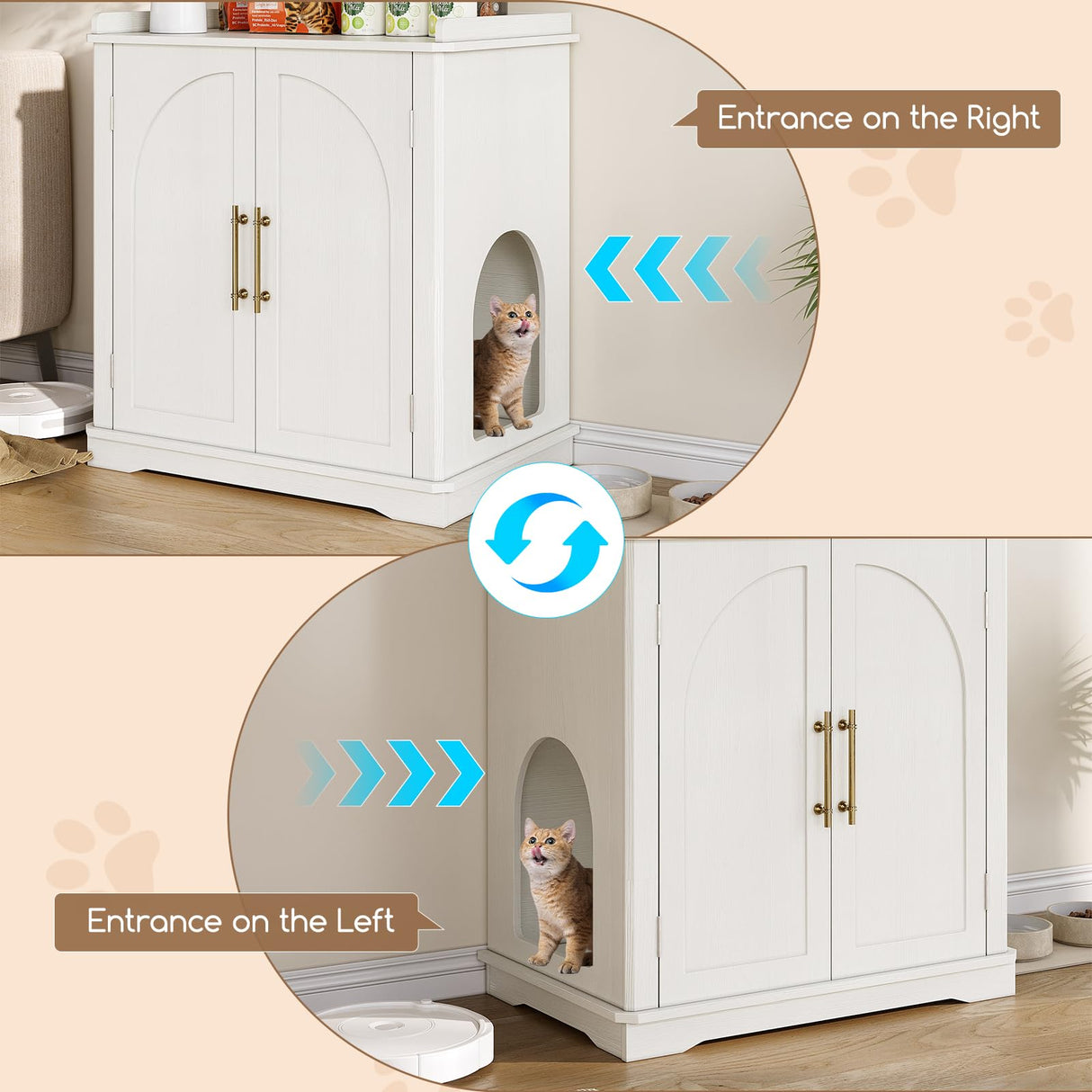 Halitaa Cat Litter Box Enclosure Furniture, Hidden Litter Box Furniture with Removable Dividers, Reversible Entrance Can Be on Left or Right Side, for Hallway, Bedroom, White, 31.4" L Halitaa