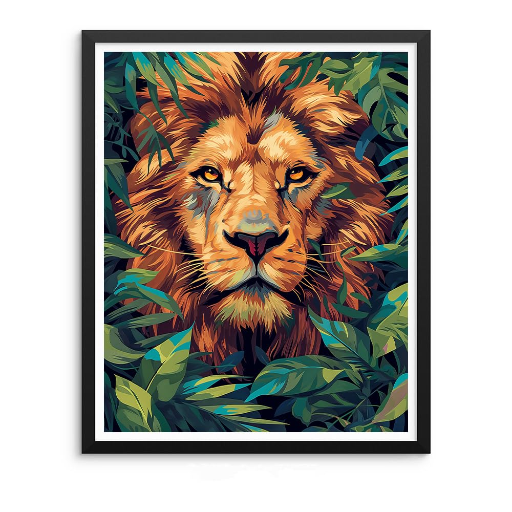 Natuyalo Paint by Numbers Kit for Adults Beginners, 16x20 Inch Canvas Painting by Number Drawing Paintwork with 3 Pcs Paintbrushes Acrylic Pigment, Lion in The Jungle Natuyalo