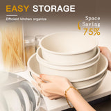 Astercook 21 Pcs Pots and Pans Set Non Stick, Ceramic Cookware Set Detachable Handle, RV Kitchen Cooking Set Removable Handles, Oven Safe, Induction Ready, Stackable Non-stick Set, Cream White Astercook