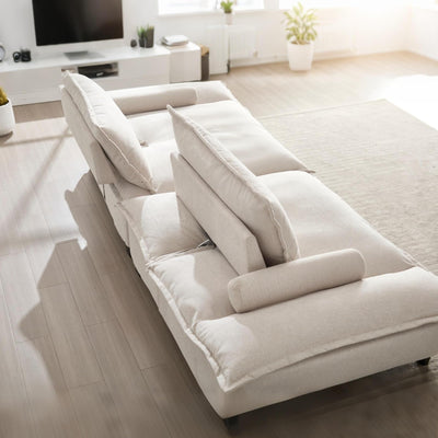 114” Modern Sailboat Loveseat Cloud Couch – Convertible Sofa Bed with Adjustable Depth, Deep Seats & Wide Armrests for Living Room, Apartment, or Small Spaces Beige