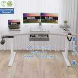 bilbil 63x30 Inches Dual Motor Electric Standing Desk with Drawer, Height Adjustable Sit Stand Up Desk with 4 Splice Boards, Home Office Desk Computer Workstation with Pale Pearwood Top/White Frame bilbil