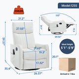 PELUMY Recliner Chair Swivel Rocking with Heat Massage - 360° Manual Recliner, 8-Point Vibrating & Lumbar Heat, Easy Assembly Chair for Living Room (Breathable Leather, White) PELUMY