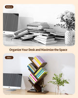 Godferyxin Tree Bookshelf with Liting,Small Bookshelf LED and Desktop Book Shelf for Office, Home or School Mini Bookcase for Wood Displaying Books, CDs, Magazines Wood Shelf Rack Godferyxin