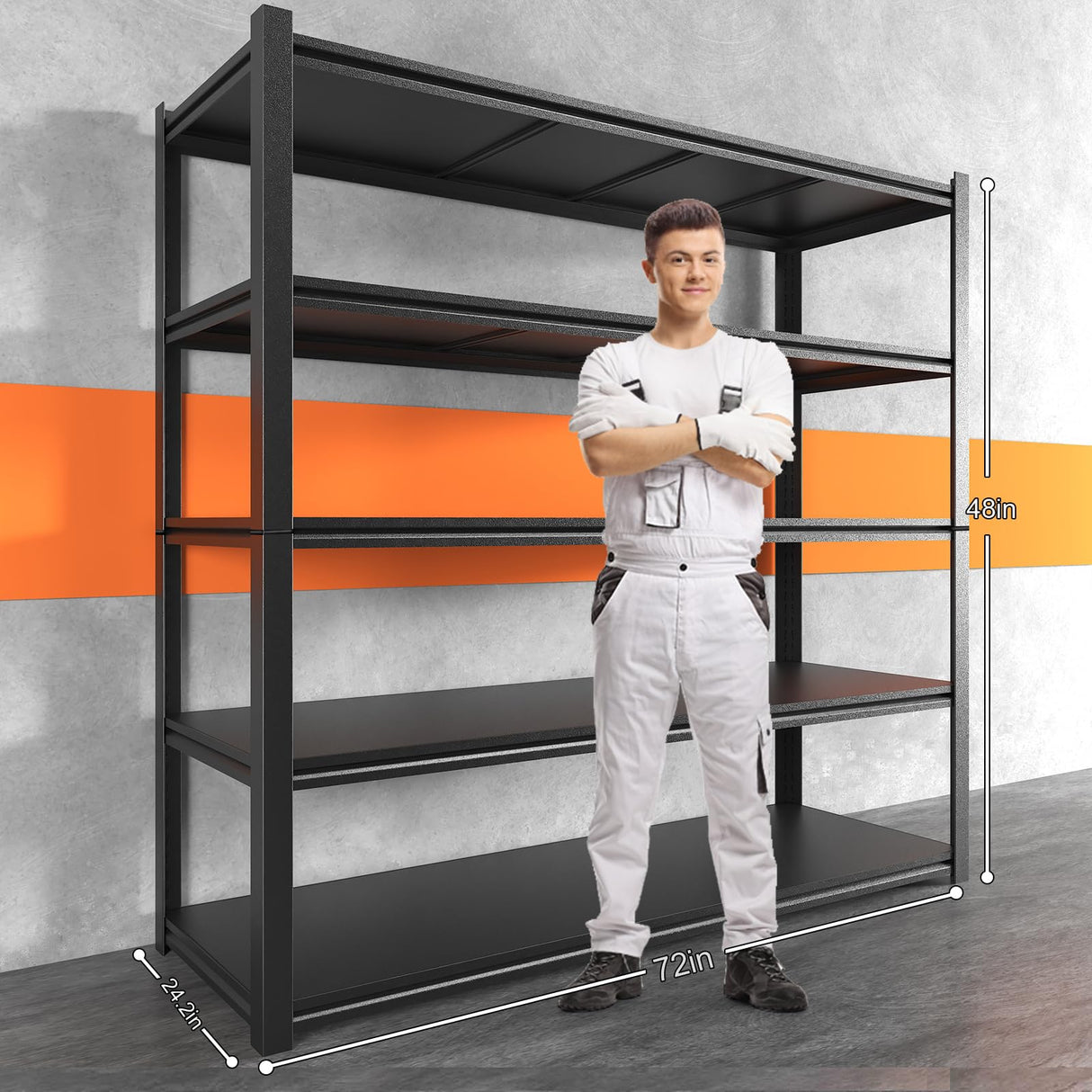 Howzone 48.2" W Garage Shelving 3000LBS Storage Shelves Heavy Duty Garage Storage Shelves Adjustable 5 Tier Metal Shelves for Storage Industrial Heavy Duty Shelving Utility Shelf 24.2"Dx48.2"Wx 72.2"H Howzone
