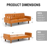 gkxjtzo 74" Faux Leather Futon Sofa Bed Small Space Sleeper Couch, Adjustable Backrest, Mid-Century Modern Loveseat for Living Room, Bedroom, Apartment(Brown) gkxjtzo