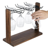MyGift Modern Burnt Brown Solid Wood and Matte Black Metal Wire Tabletop Wine Glass Holder, Countertop Drying Rack for Drinking Glasses, Goblets, Flut MyGift