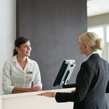 Reception Desk with Counter, Modern Front Desk with Lockable Drawers, White Retail Counter for Checkout Salon, Lobby, Store, Small Wood Cashier Table with Cable Grommet (White, 31x 14 x 36 inches) TEENKON