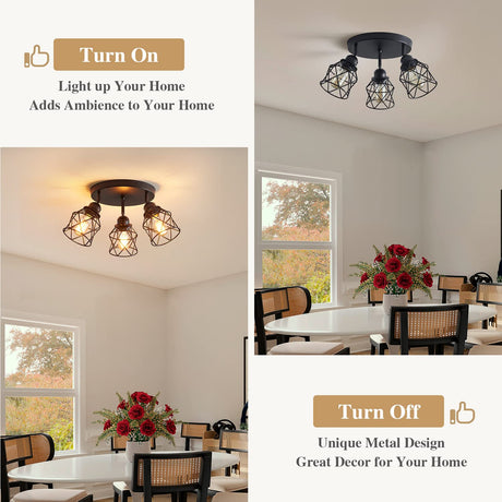 ABEAJAT Kitchen Light Fixtures, Adjustable Semi Flush Mount Ceiling Light with E26 Base, Multi-Directional Lamp for Kitchen, Hallway, Dining Room, Farmhouse, Entryway ABEAJAT