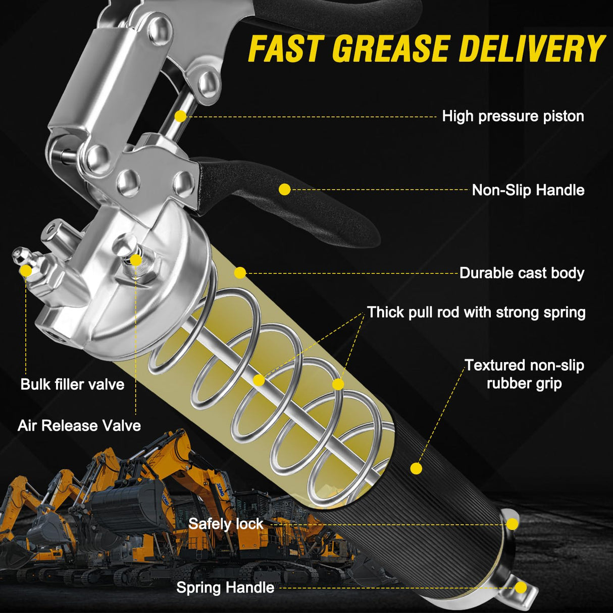 Grease Gun Kit, 7000 PSI Heavy Duty Pistol Grip Grease Gun with 14 oz Capacity, Includes 18 Inch Resin Flex Hose, Double Handle Grease Coupler and Other Accessories, Grease Gun for Automotive, Marine GETLMUL