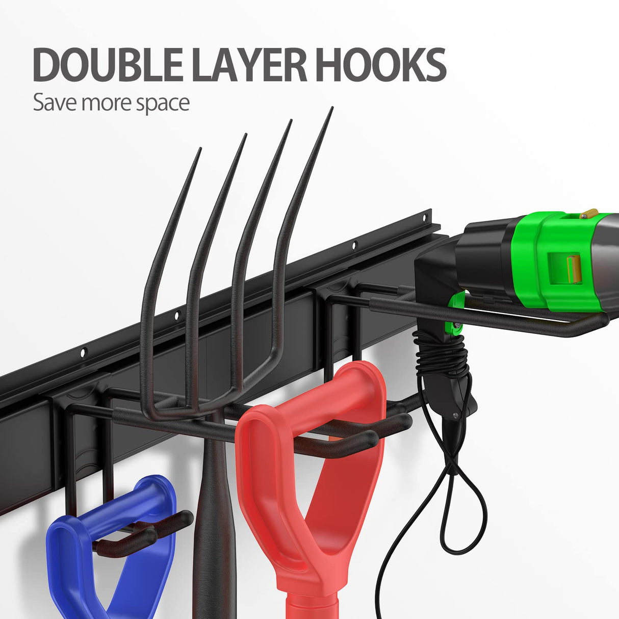 Garage Tool Storage Rack, 48 Inch Garage Organizer Wall Mounted Storage System with 6 Double Layer Hooks, Super Heavy Duty Garden Tool Hanger for Ski Gears, Chair, Rake Shovel Yard Tools Gatsowm