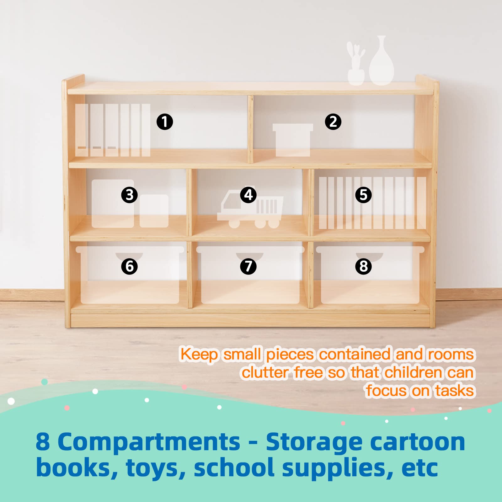 TOOKYLAND 8-Section Montessori Wood Storage Cabinet for Kids' Books and Toys - WoodArtSupply