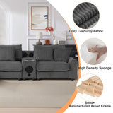 MAKIAAP 114" Corduroy Sectional Modular Couch with Bluetooth Speakers, L Shaped Couches Comfy Deep Sofa with Console, USB Charger, Cup Holders, Storage, Ottoman for Living Room (Gray, 114in) MAKIAAP