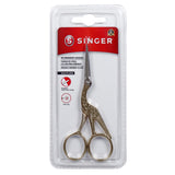 SINGER 4 Inch Forged Embroidery Scissors with Curved Tip for Sewing, Cross-Stiching, Crafts, & More (Gold Stork Design, 1-Pack) Singer