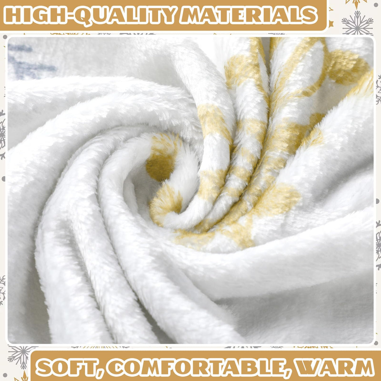 Buryeah 50'' x 60'' Winter Snowflake Throw Blanket White Let It Snow Blanket Plush Warm Gold Silver Christmas Winter Decor for Sofa Couch Bed Buryeah