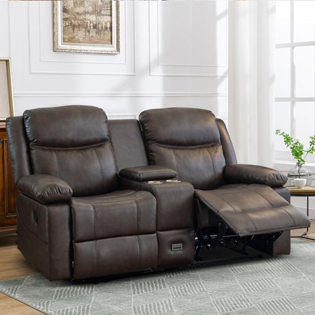 B BAIJIAWEI Loveseat Recliner, Reclining Sofa with Console, Double Reclining Couch, 2 Seater Manual Massage Couch for Living Room, Office, Home Theater(PU-Brown) B BAIJIAWEI