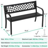 Dkeli Patio Outdoor Bench Park Metal Sturdy Cast Iron Garden Benches Porch Chair Seat Furniture with Armrests 480BLS Bearing Capacity for Park Yard Deck Entryway, Black Dkeli